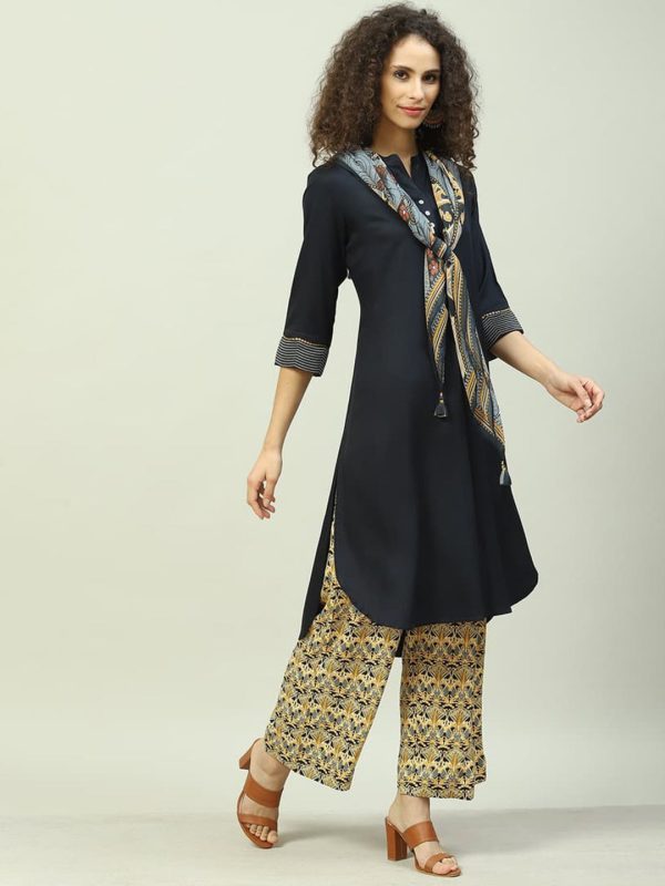 Biba Ethnic Motifs Printed Kurta With Trousers & Dupatta on Sale