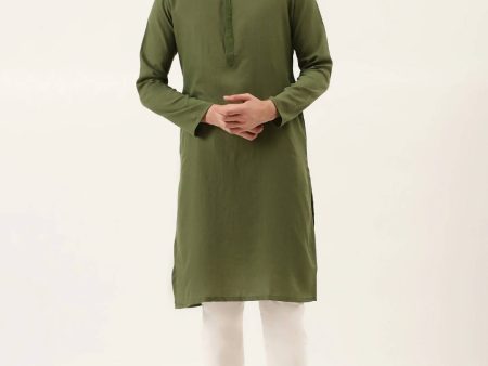 Manyavar Men Green & White Solid Kurta with Churidar Sale