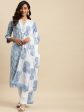 Sangria Blue Ethnic Motif Printed Pure-Cotton Straight Kurta With Trouser & Dupatta Supply