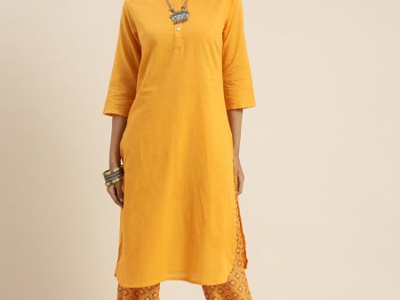 Sangria Women Yellow & Black Pure Cotton Kurta with Salwar Online