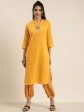 Sangria Women Yellow & Black Pure Cotton Kurta with Salwar Online