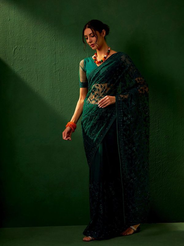 Sangria Embroidered Sarees For Sale