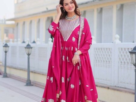 Aastha Fashion Magenta Fox Georgette Heavy 3mm sequence Embroidery Work Gown Discount