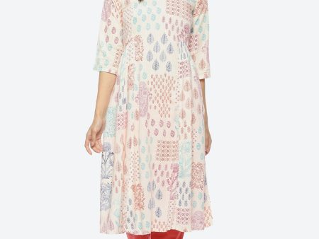 Biba Ethnic Motifs Printed V-Neck A-Line Kurta Discount