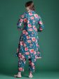 Women Teal Printed A-Line Kurta Trousers Set - Taantav Online now