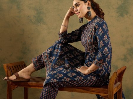 Women Black Embroidered Straight Kurta Trousers Set - Taantav Fashion