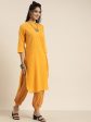 Sangria Women Yellow & Black Pure Cotton Kurta with Salwar Online