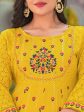 Sangria Yellow Floral Printed & Mirror Work Cotton Anarkali Kurta With Trouser & Dupatta Sale