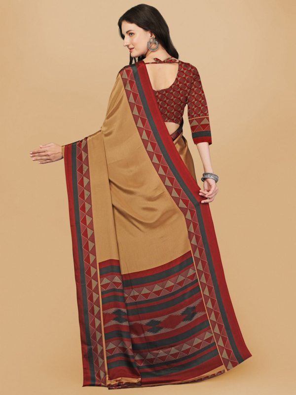 Sangria Beige & Red Pure Crepe Saree For Discount