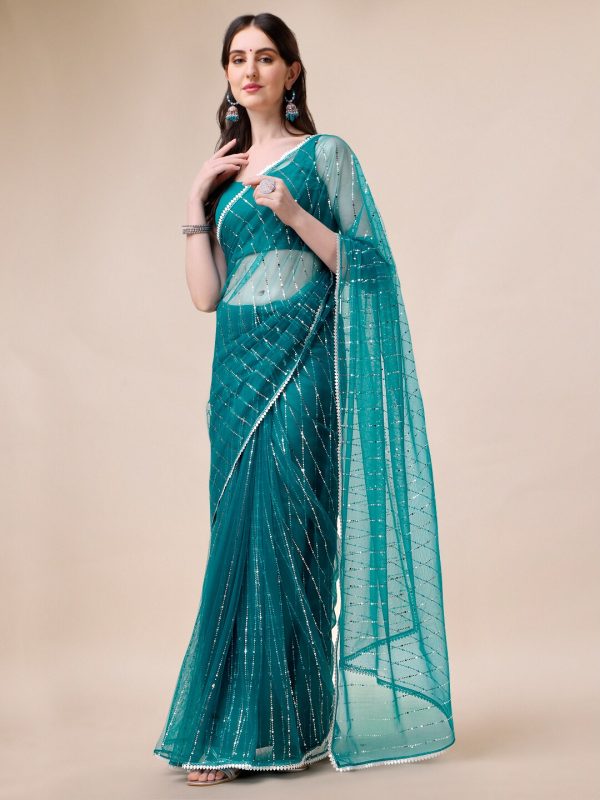 Sangria Embellished Net Saree Sale