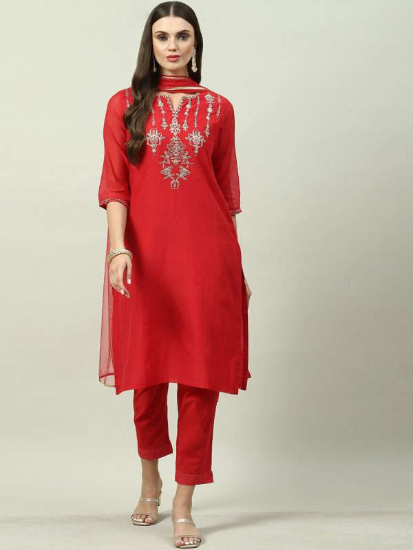 Biba Ethnic Motifs Embroidered Kurta with Trousers & Dupatta Supply