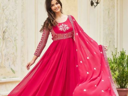 Aastha Fashion Pink Fox Georgette Heavy sequence Embroidery Work Gown Online