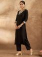 Women Black Embroidered Straight Kurta Trousers Set - Taantav Online Hot Sale