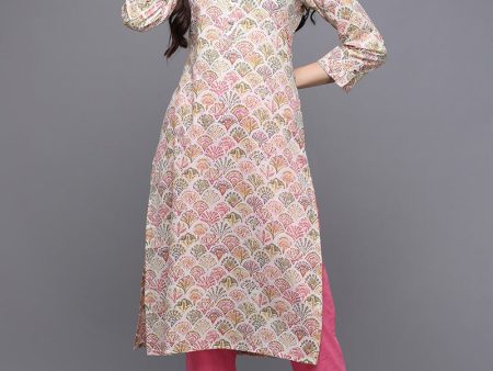 Ahika Beige Cotton Ethnic Printed Kurta Sale