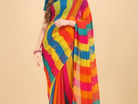 Sangria Yellow & Turquoise Blue Colourblocked Pure Chiffon Saree Online Hot Sale