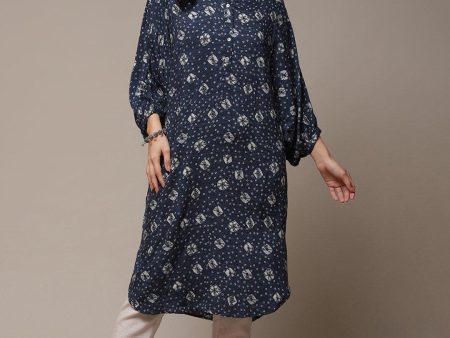 Biba Bandhani Printed Puff Sleeves Shirt Collar Kurta Fashion