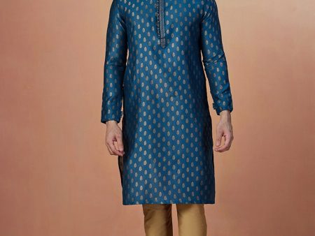 Manyavar Men Ethnic Motifs Printed Full Sleeves Kurta With Churidar Hot on Sale