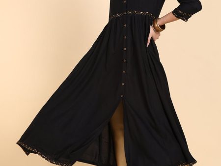 Ahika Black Cold-Shoulder Sleeves Anarkali Kurta Online Hot Sale