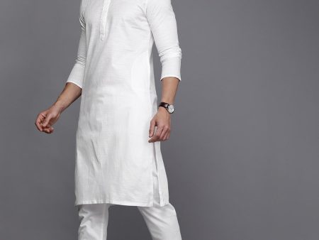 Manyavar Men White Self Design Kurta with Pyjamas Supply