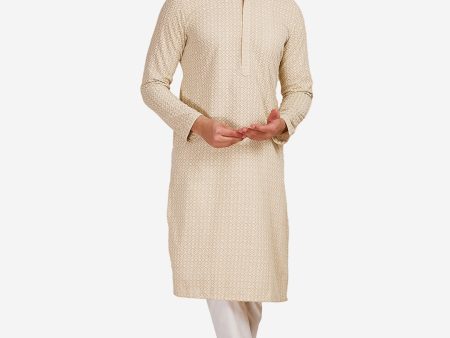 Manyavar Men Ethnic Motifs Embroidered Thread Work Cotton Kurta with Pyjamas Online Hot Sale