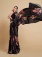 Sangria Black & Burgundy Floral Zari Satin Saree Fashion