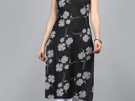 Ahika Black Floral Printed Kurta on Sale