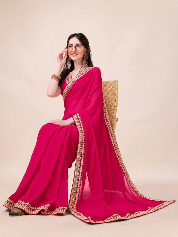 Sangria Embroidered Saree With Blouse For Cheap