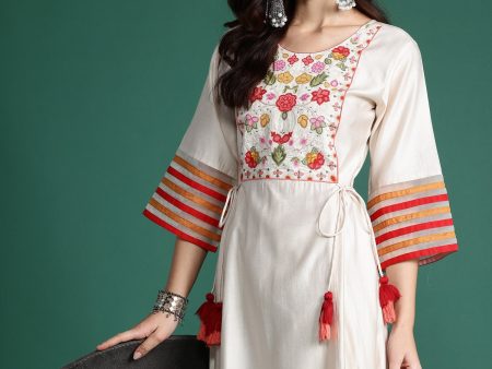 Women Off White Embroidered A-Line Kurta Trousers Set - Taantav Sale