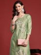 Women Green Embroidered Straight Kurta Trousers Set - Taantav on Sale