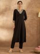 Women Black Embroidered Straight Kurta Trousers Set - Taantav Online Hot Sale