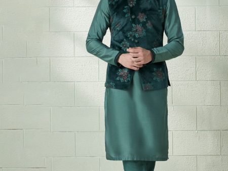 Manyavar Mandarin Collar Kurta with Pyjamas & Nehru Jacket Online Sale