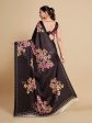 Sangria Black & Burgundy Floral Zari Satin Saree Fashion