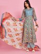 Sangria Blue Floral Printed Thread Work A-Line Kurta & Trouser With Dupatta Online