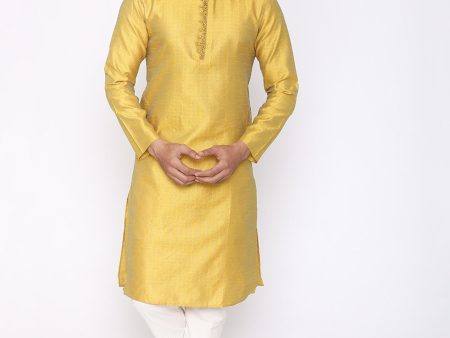 Manyavar Men Yellow & White Self Design Kurta with Churidar Online Sale