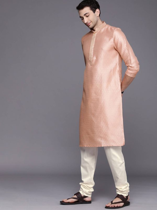 Manyavar Men Peach-Colored Regular Kurta with Pyjamas Supply