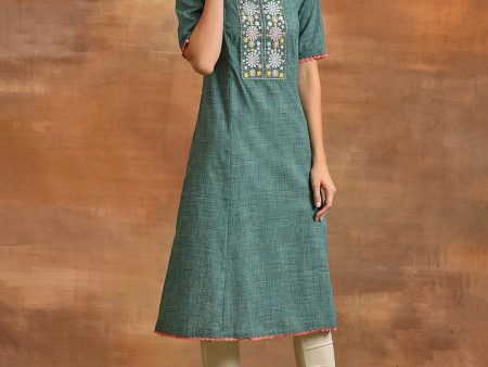 Aks Ethnic Motifs Embroidered V-Neck Thread Work Kurta Sale