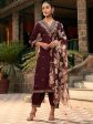 Women Burgundy Embroidered Straight Kurta Salwar With Dupatta Set - Taantav Online Hot Sale