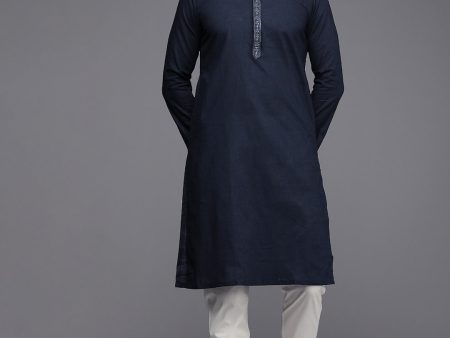 Manyavar Men Blue Solid Pure Cotton Kurta with Churidar Cheap