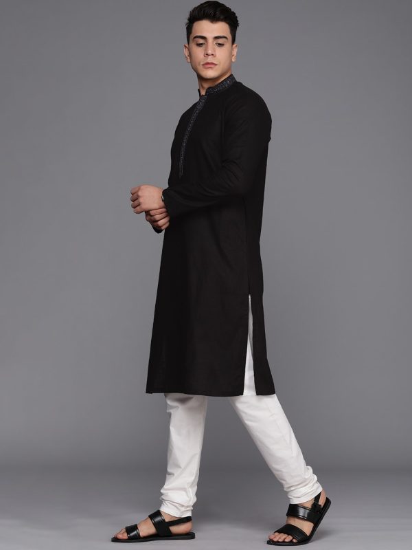 Manyavar Men Black Self Design Kurta with Churidar Online now