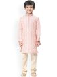 Manyavar Boys Coral & White Ethnic Motifs Angrakha Kurta with Pyjamas Cheap