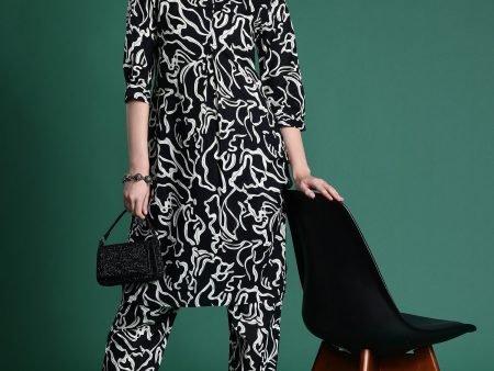 Women Black Printed Straight Kurta Trousers Set - Taantav Hot on Sale