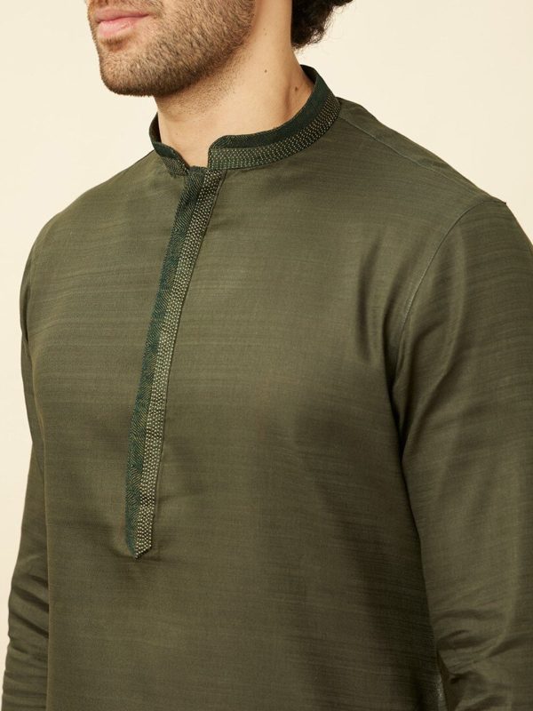 Manyavar Mandarin Collar Thread Work Pure Cotton Kurta & Pyjamas Cheap