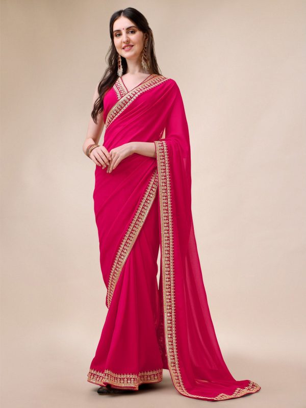 Sangria Embroidered Saree With Blouse For Cheap