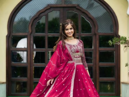 Aastha Fashion Magenta Hevy Fox Georgette Embroidery Sequence Work with Belt Lehenga Choli For Cheap