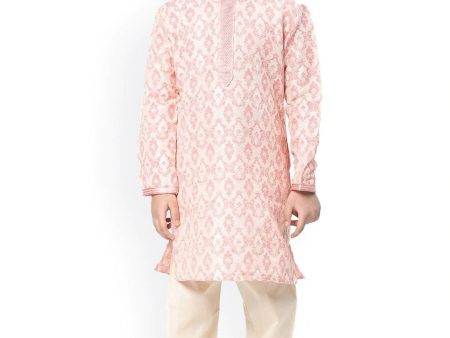 Manyavar Boys Coral Ethnic Motifs Kurta Set For Sale