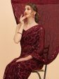 Sangria Burgundy Sequinned Pure Georgette Heavy Work Saree For Discount