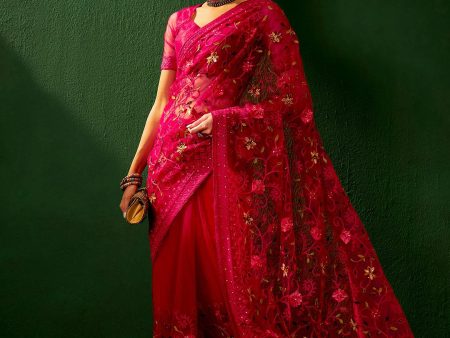 Sangria Embroidered Net Saree Online Sale