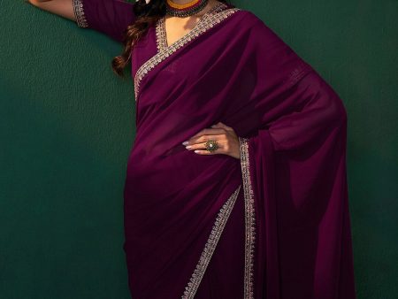 Sangria Embroidered Bordered Sarees Fashion