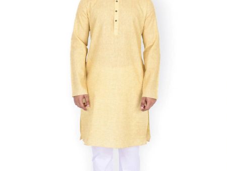 Manyavar Men Yellow Solid Straight Kurta Hot on Sale