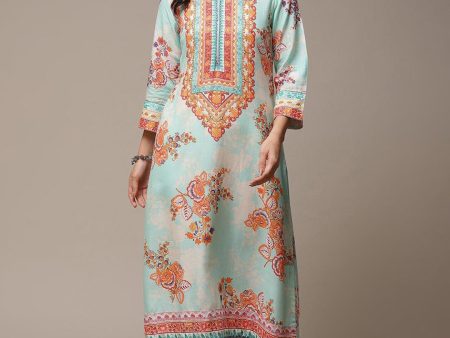 Biba Ethnic Motifs Printed Notched Neck A-Line Kurta For Discount